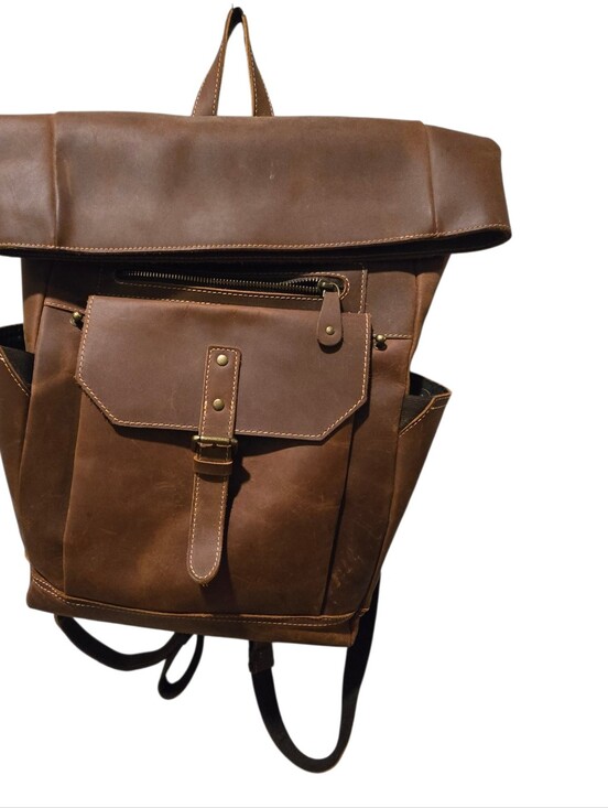 unknown Handbags - Brown Leather Backpack with Quilted Back
